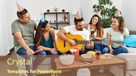  Presentation with birthday party - Slide deck with group-of-young-hispanic-friends background and a coral colored foreground