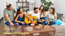  Presentation with birthday party - Presentation design featuring group-of-young-hispanic-friends background and a red colored foreground