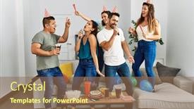  Presentation with birthday party - Slide set consisting of group-of-young-hispanic-friends background and a violet colored foreground