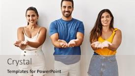  Presentation with group - Presentation design consisting of group-of-young-hispanic-people background and a  colored foreground