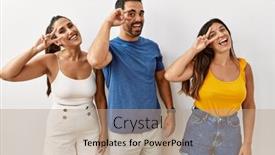  Presentation with group - Presentation design having group-of-young-hispanic-people background and a coral colored foreground