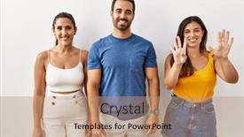  Presentation with young happy people smiling - Presentation theme having group-of-young-hispanic-people background and a  colored foreground