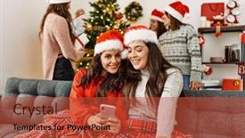  Presentation with women meeting - PPT theme featuring group-of-young-hispanic-women background and a red colored foreground