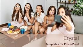  Presentation with hispanic - Theme consisting of group-of-young-hispanic-women background and a soft green colored foreground