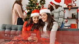  Presentation with women meeting - Presentation theme consisting of group-of-young-hispanic-women background and a red colored foreground