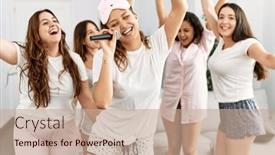  Presentation with women equality group of diverse - Slides having group-of-young-hispanic-women background and a coral colored foreground