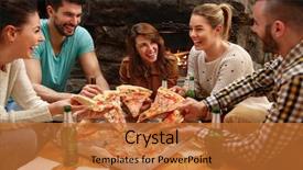  Presentation with group - Colorful slide set enhanced with group of young hungry people backdrop and a red colored foreground