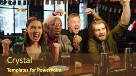  Presentation with broadcast - Presentation theme with group-of-young-intercultural-ecstatic background and a tawny brown colored foreground