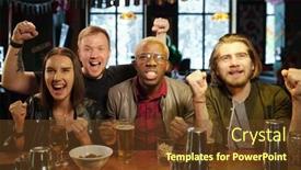  Presentation with broadcast - Cool new presentation design with group-of-young-intercultural-ecstatic backdrop and a tawny brown colored foreground