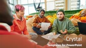  Presentation with managers - Beautiful slide set featuring group-of-young-intercultural-financial backdrop and a red colored foreground