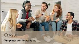  Presentation with intercultural - PPT layouts with group-of-young-intercultural-friends background and a coral colored foreground