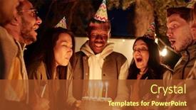  Presentation with party candles - PPT layouts consisting of group-of-young-intercultural-friends background and a tawny brown colored foreground