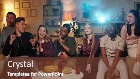  Presentation with intercultural - Theme with group-of-young-intercultural-friends background and a tawny brown colored foreground