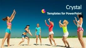  Presentation with beach volleyball - Audience pleasing slide deck consisting of group of young joyful girls backdrop and a ocean colored foreground