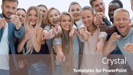  Presentation with people - Beautiful PPT theme featuring group-of-young-like-minded backdrop and a gray colored foreground