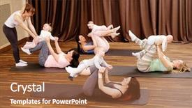  Presentation with group fitness - Audience pleasing PPT theme consisting of group of young mothers backdrop and a red colored foreground