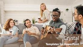  Presentation with multicultural - Beautiful PPT theme featuring group-of-young-multicultural-friends backdrop and a coral colored foreground