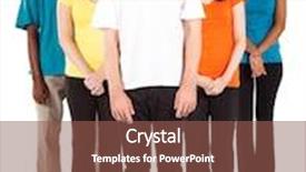  Presentation with multicultural - Amazing slide set having group of young multicultural people on white background backdrop and a tawny brown colored foreground
