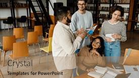  Presentation with group discussion - Slide set having group-of-young-multinational-students background and a coral colored foreground