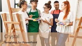  Presentation with paint art - Slide set having group-of-young-paint-students background and a coral colored foreground