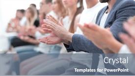  Presentation with conference - Slide set consisting of group-of-young-people-applauding background and a gray colored foreground