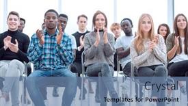  Presentation with young business people - Presentation theme featuring group-of-young-people-applauding background and a seafoam green colored foreground