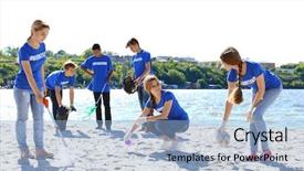  Presentation with cleaning - PPT theme enhanced with group of young people cleaning background and a light blue colored foreground