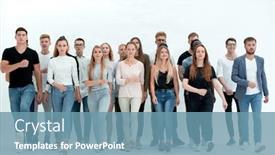  Presentation with group - Presentation having group-of-young-people-confidently background and a teal colored foreground