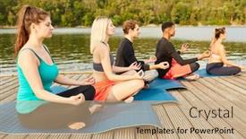  Presentation with wellness nature - Presentation design featuring group-of-young-people-doing background and a coral colored foreground