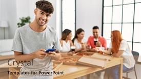  Presentation with group of people silhouettes walking - PPT theme having group-of-young-people-eating background and a  colored foreground