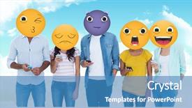  Presentation with composite - Slide set consisting of group of young people emoji background and a teal colored foreground