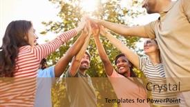  Presentation with team building - PPT theme featuring group-of-young-people-giving background and a gold colored foreground