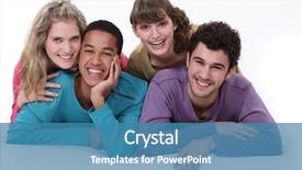  Presentation with group of people - Slide deck consisting of group of young people hanging background and a teal colored foreground
