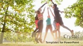  Presentation with high jump - Colorful presentation design enhanced with group-of-young-people-high backdrop and a lemonade colored foreground
