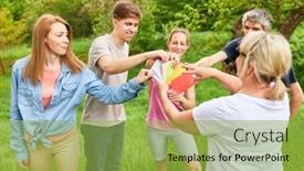  Presentation with team building - Theme consisting of group-of-young-people-holding background and a yellow colored foreground