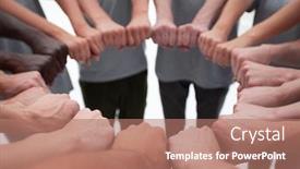  Presentation with circle - Cool new PPT layouts with group-of-young-people-making backdrop and a coral colored foreground