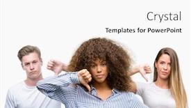  Presentation with angry people - PPT layouts with group of young people over white background with angry face negative sign showing dislike with thumbs down rejection concept background and a white colored foreground
