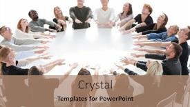  Presentation with exercise class - Presentation design featuring group-of-young-people-performing background and a coral colored foreground