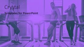  Presentation with duo - PPT theme with group of young people running on treadmills in modern sport gym duo tone background and a light blue colored foreground