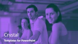  Presentation with duo - Presentation theme having group of young people running on treadmills in modern sport gym duo tone background and a violet colored foreground