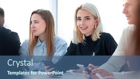  Presentation with round table - Slide deck featuring group-of-young-people-sitting background and a ocean colored foreground