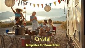  Presentation with people talking - Presentation theme enhanced with group-of-young-people-socializing background and a tawny brown colored foreground