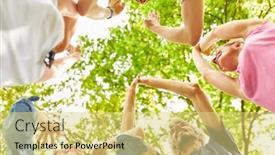  Presentation with building team - PPT theme consisting of group-of-young-people-standing background and a yellow colored foreground