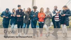  Presentation with social - Presentation design consisting of group-of-young-people-staring background and a soft green colored foreground