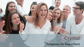  Presentation with supporting - PPT theme enhanced with group-of-young-people-supporting background and a light blue colored foreground