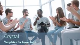  Presentation with speaker - Presentation design consisting of group-of-young-people-thank background and a ocean colored foreground