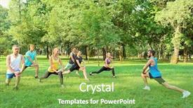  Presentation with group training - Slide set with group of young people training background and a  colored foreground