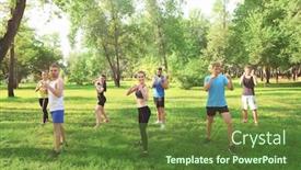 Presentation with group training - Cool new theme with group-of-young-people-training backdrop and a tawny brown colored foreground