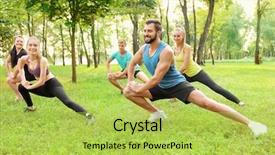  Presentation with group training - Presentation theme having group of young people training background and a  colored foreground