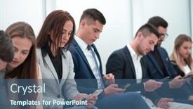  Presentation with waiting - Audience pleasing presentation theme consisting of group-of-young-people-waiting backdrop and a ocean colored foreground